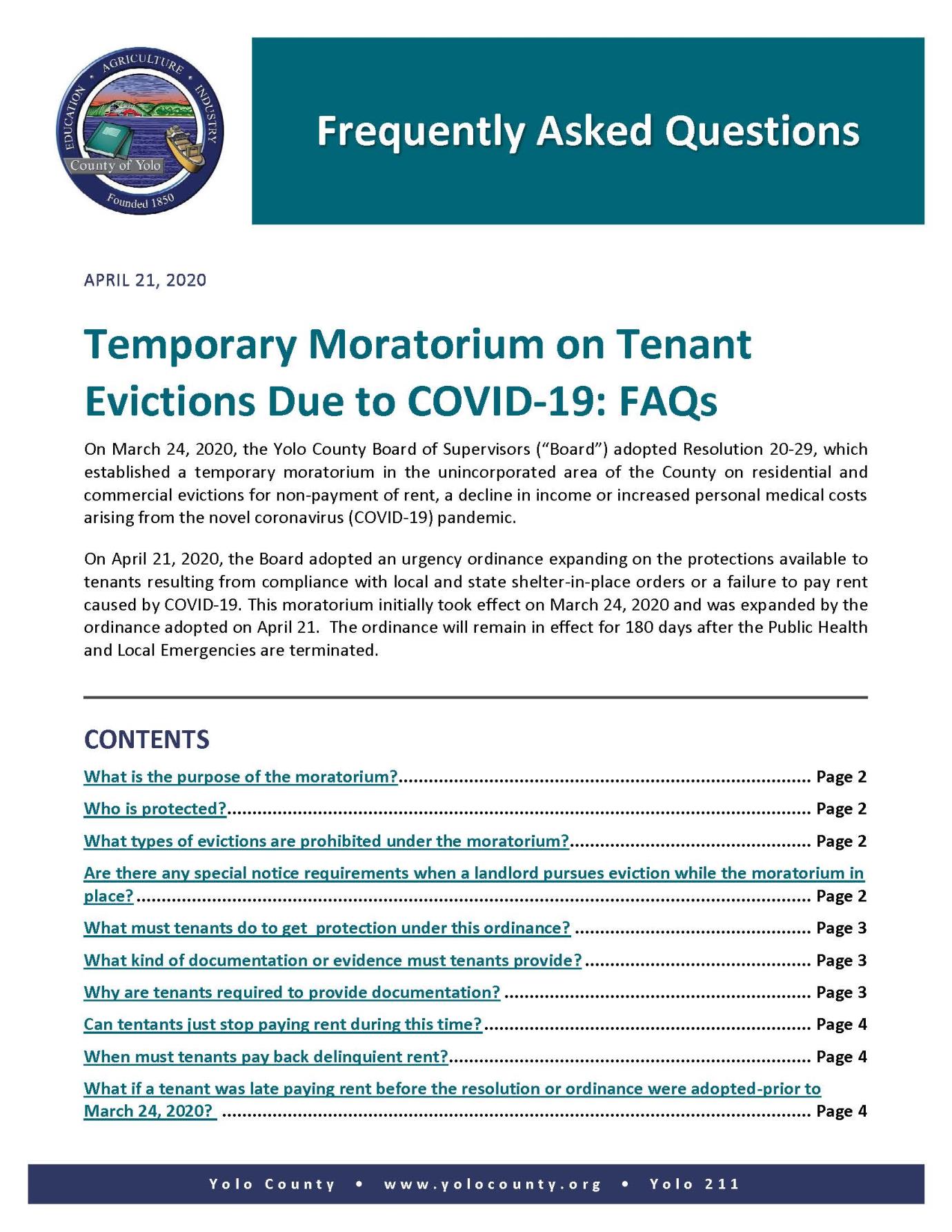 Tenant Moratorium FAQS