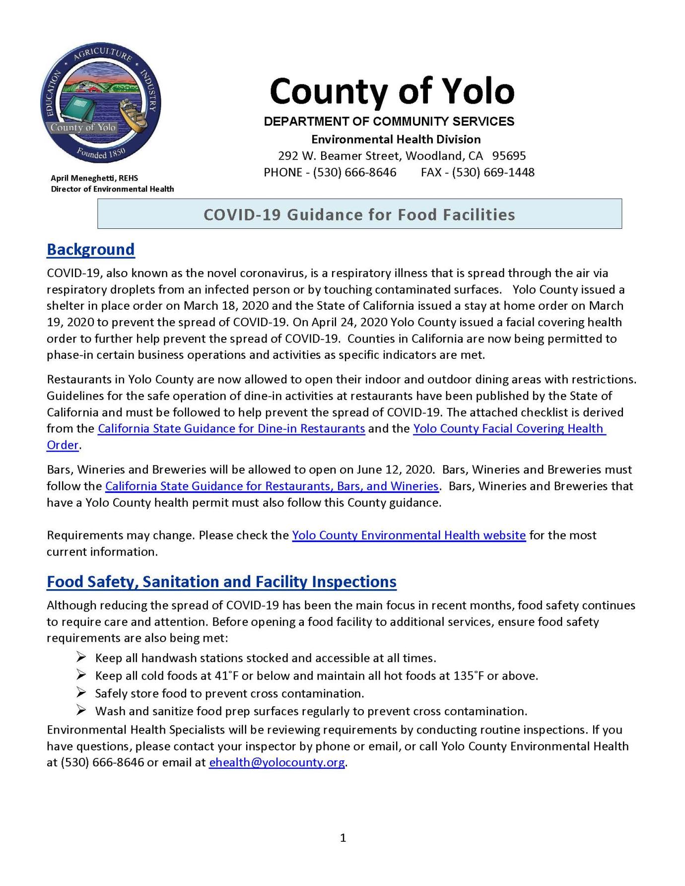 COVID-19 Guidance for Food Facilities 6-9-20