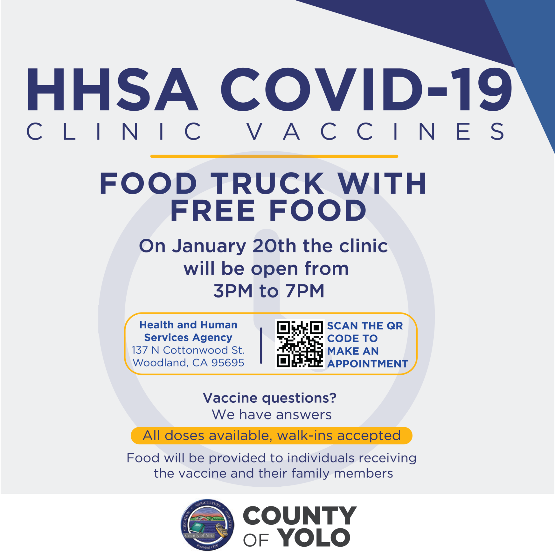 Covid Clinic Flier 1/20 at 137 N Cottonwood in Woodland